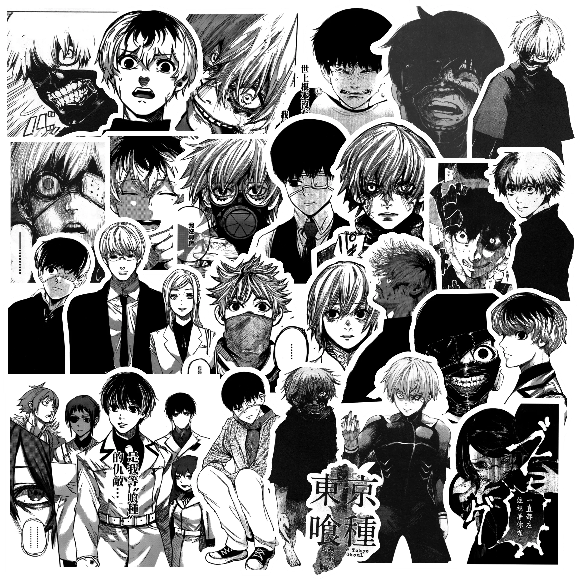 65Pcs Tokyo Ghoul √A Animation Peripheral Stickers Diary Supplies Cartoon Graffiti Decals Decorative Phone Case Handbag Luggage