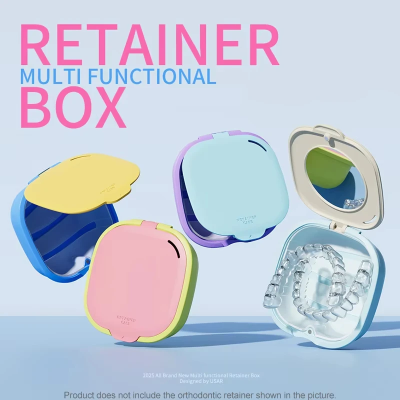 Brace Storage Box with Mirror ABS Material Large-Capacity Magnetic Suction Non-Inductive Opening Closing False Tooth Storage Box