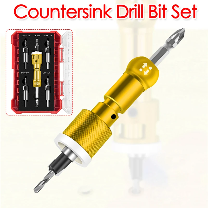 

5PCS Countersink Drill Bit Set with Low Friction Depth Stop Tapered Drill Carbide Tipped Drill For Precise Countersinking