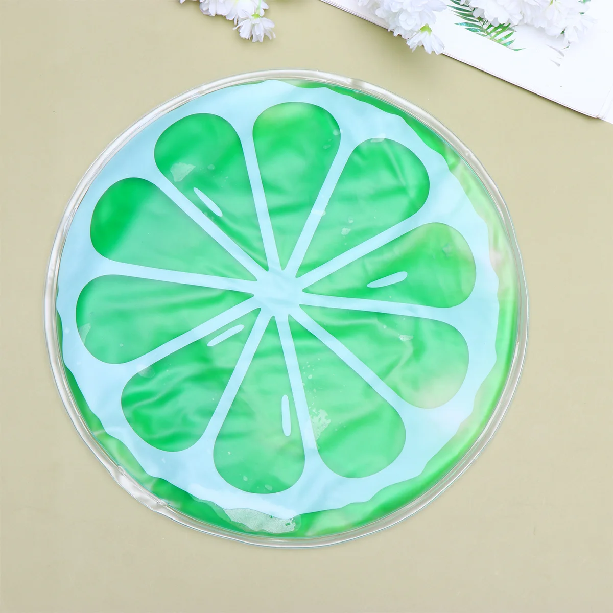 

1Pcs Cartoon Round Ice Mat Cooling Cushion Waterproof Chair Pad Summer Light Green Lemon for Office Car Pets