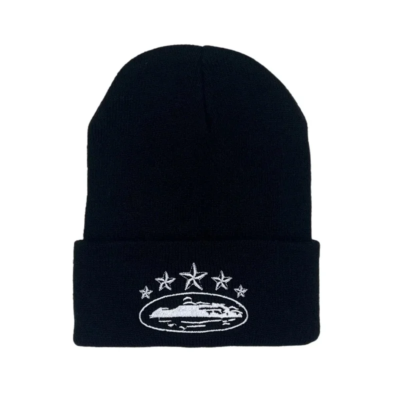 Winter Fashion Warm Knitted Hat Devil's Island Embroidery Trendy Street Hoodie Cold Hat Outdoor Travel Ear Protection Beanies