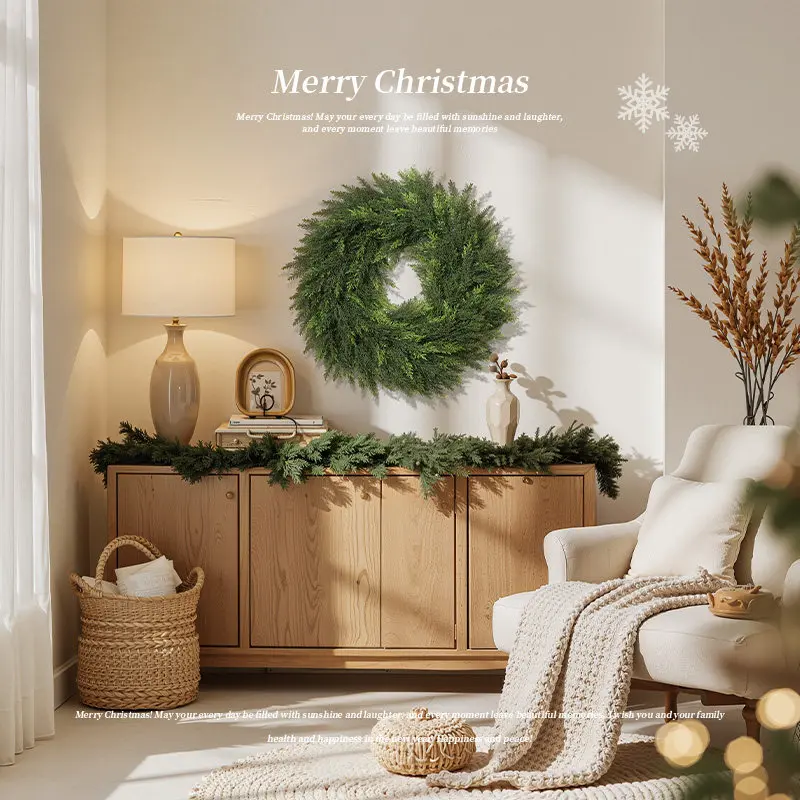 Dense PE Imitation Cypress Rattan Garland 2.7 Meters Ideal for Porch Door, Window Frame and Wall Christmas Dressing