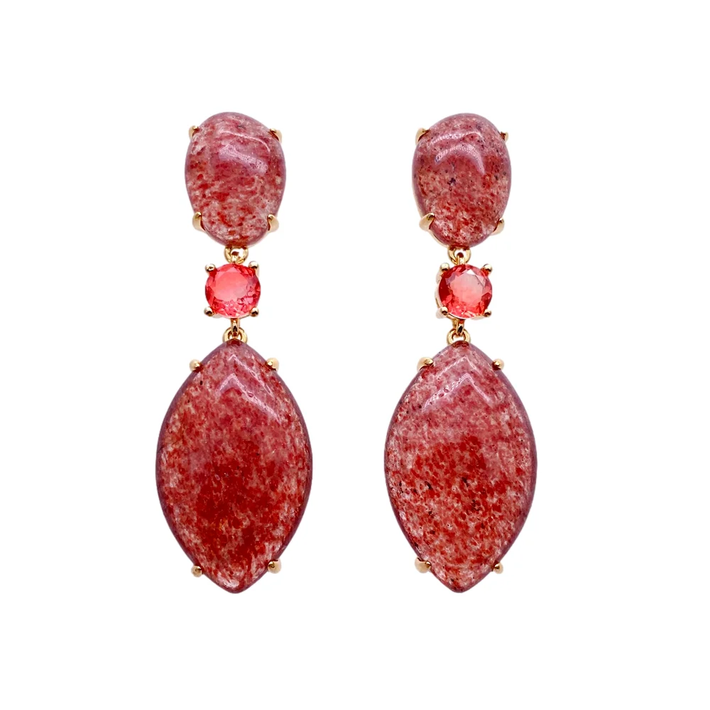 

Y·YING Natural Stone Earrings Strawberry Quartz Drop Stud Earrings Handmade Jewelry For Women Gift