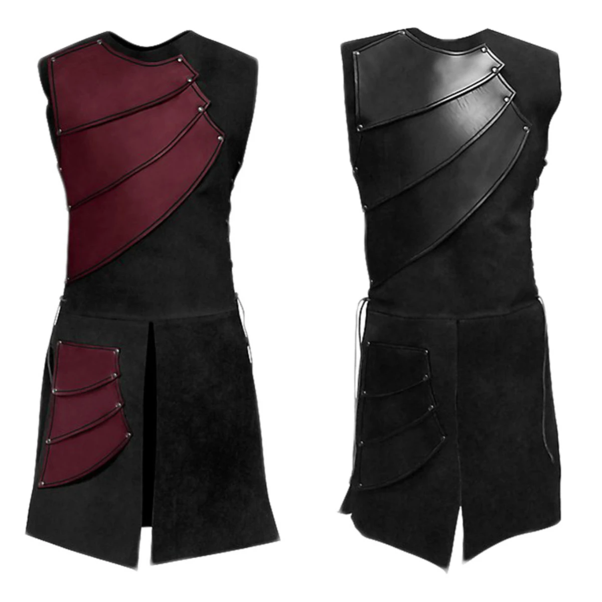 Adult Men Medieval Leather Vest Armor Larp Knight Warrior Costume Roman Archer Tabard Coat Cosplay Tunic Halloween Carnival Suit