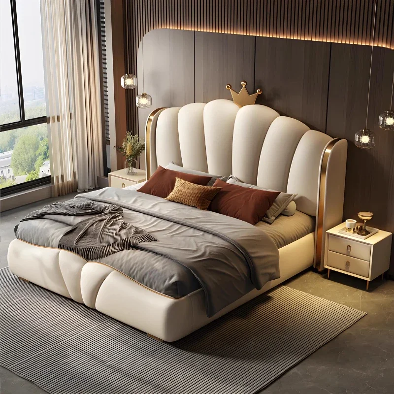 200x220cm Leather Double Bed King Size Storage High-end Soft Package Wedding Bed Frame Queen Twin Bedroom Furniture Full Set