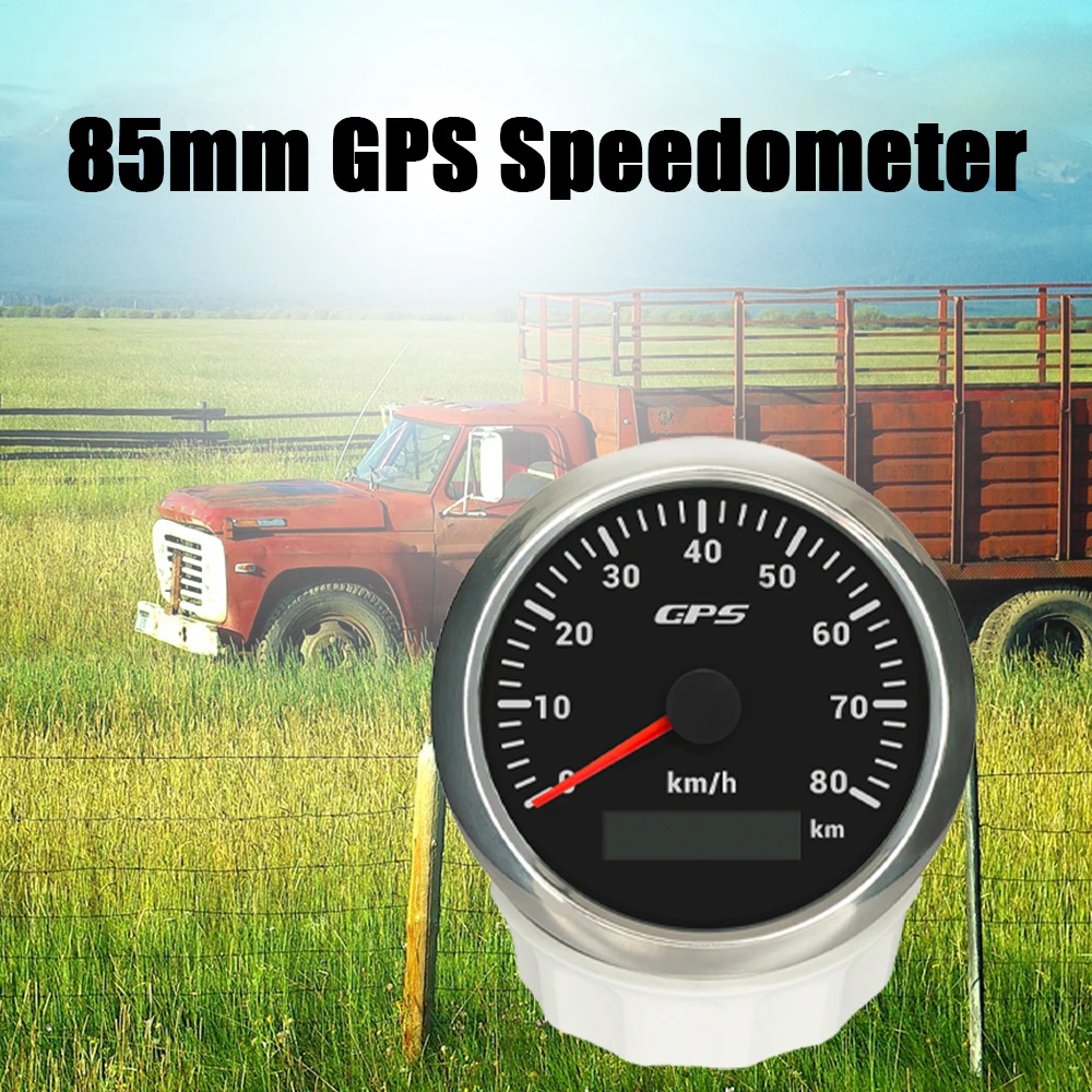 ELING Newest 85mm (3 3/8'') GPS Speedometer Odometer 0-80km/h with 7 Color Backlights for Truck Boat Car Universal 12V 24V