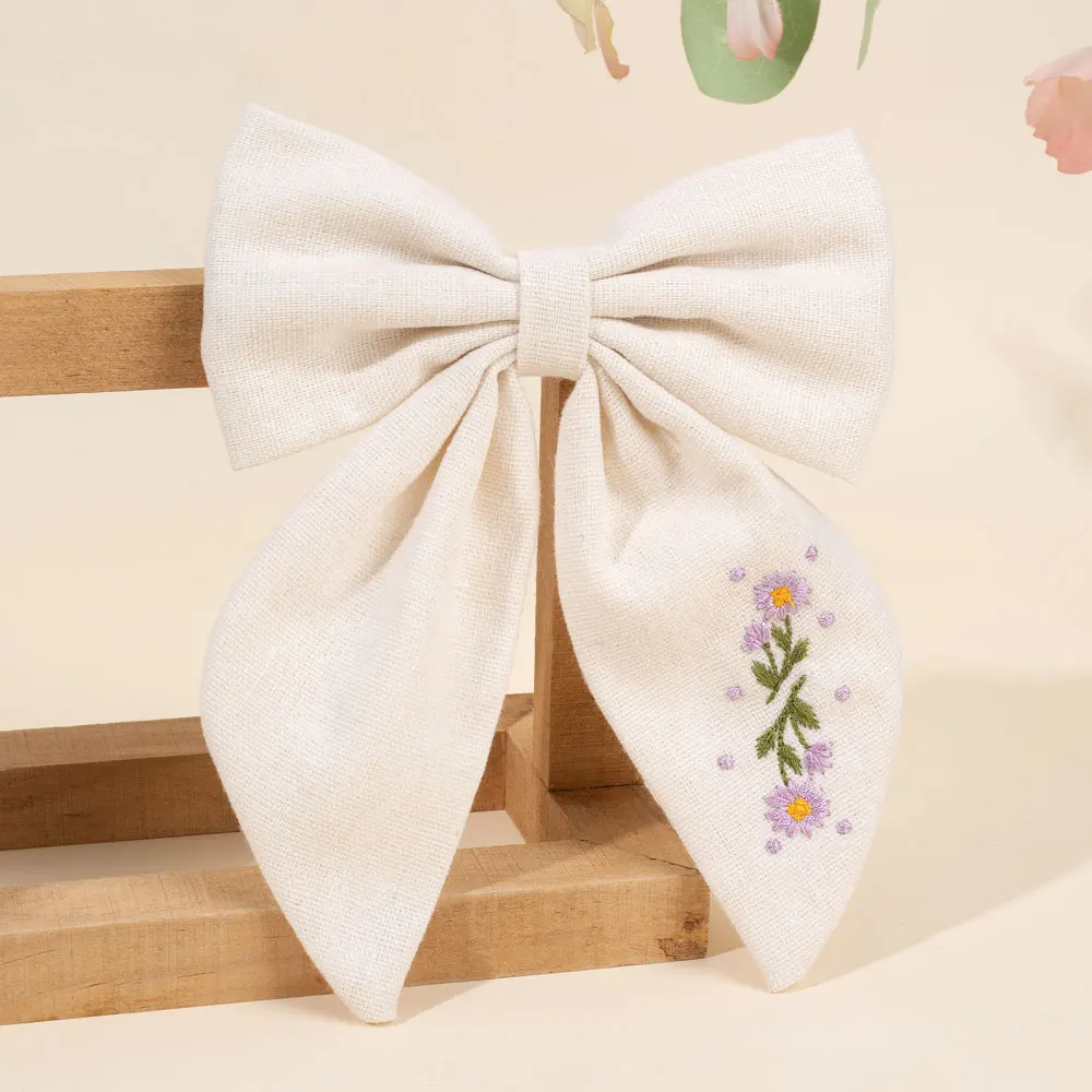 Large Embroidery Bow Hair Clip For Girls Princess Daisy Hairpin Toddler Hair Pin Barrettes Headwear Kids Hair Accessories