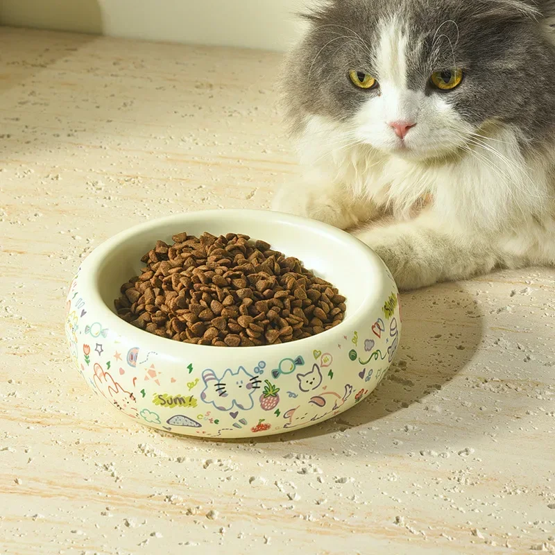 Graffiti Pet Bowl Ceramic Cat Dog Food Bowl Drinking Anti Overturning Feeder