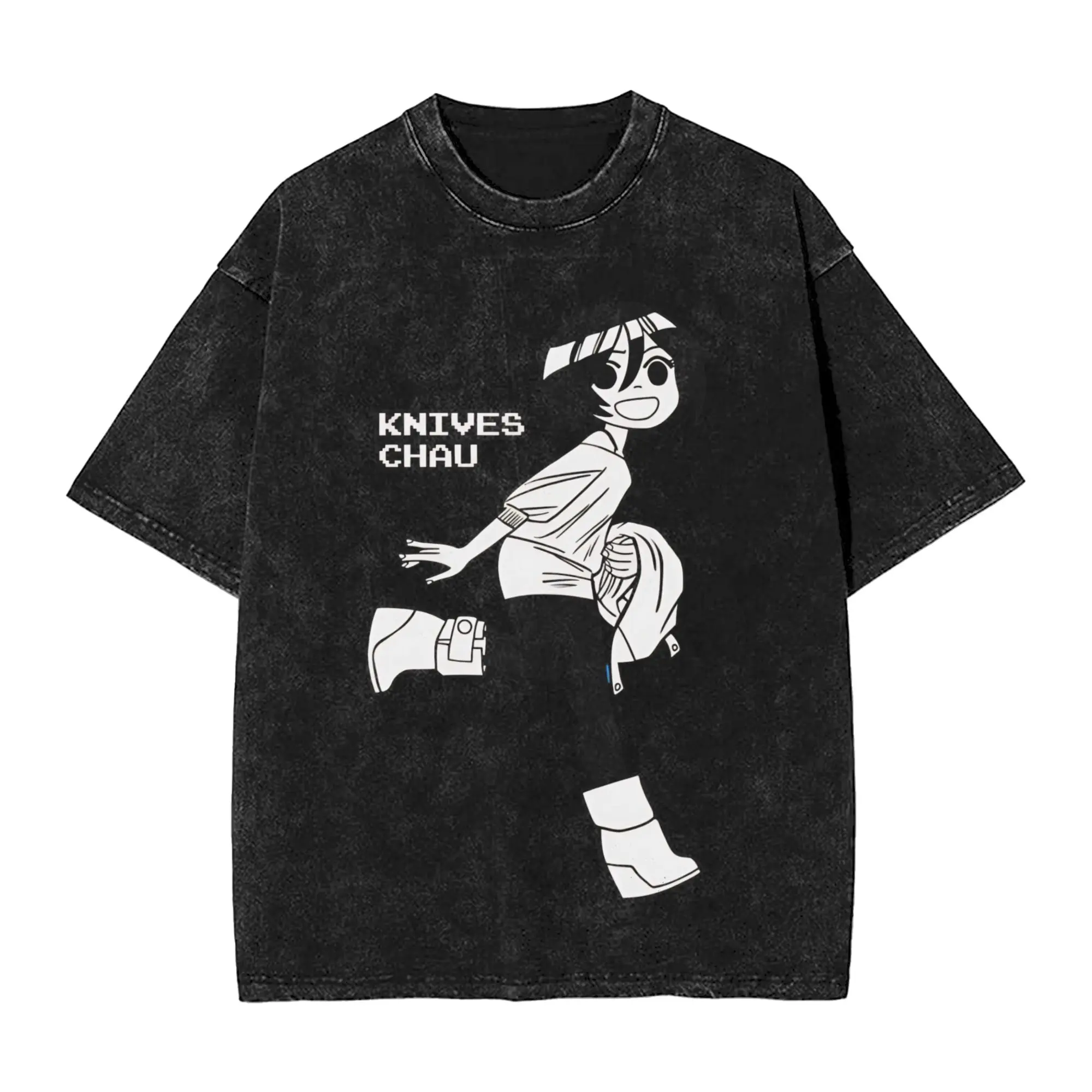 knives chau Scotts Pilgrims Universe  T Shirt Hip Hop Washed Cotton Harajuku T-Shirt  Casual for Men Women Streetwear