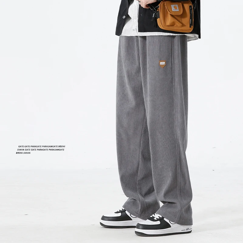 Men's Fleece Appliqué Trim Mop Pants Outdoor Wide-leg Hip-hop Slacks Winter Men's Loose-fitting Skin-friendly Stretch Pants