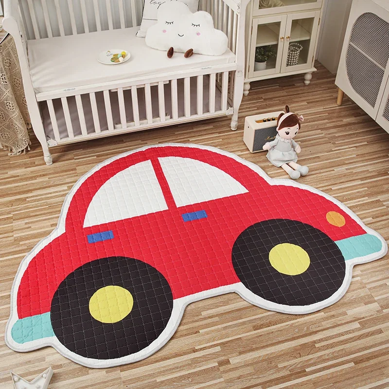 Car Shape Kids Bedroom Carpets Irregular Soft Cotton Baby Crawling Pad Cute Nursery Safety Play Mat For Children Storage Rugs