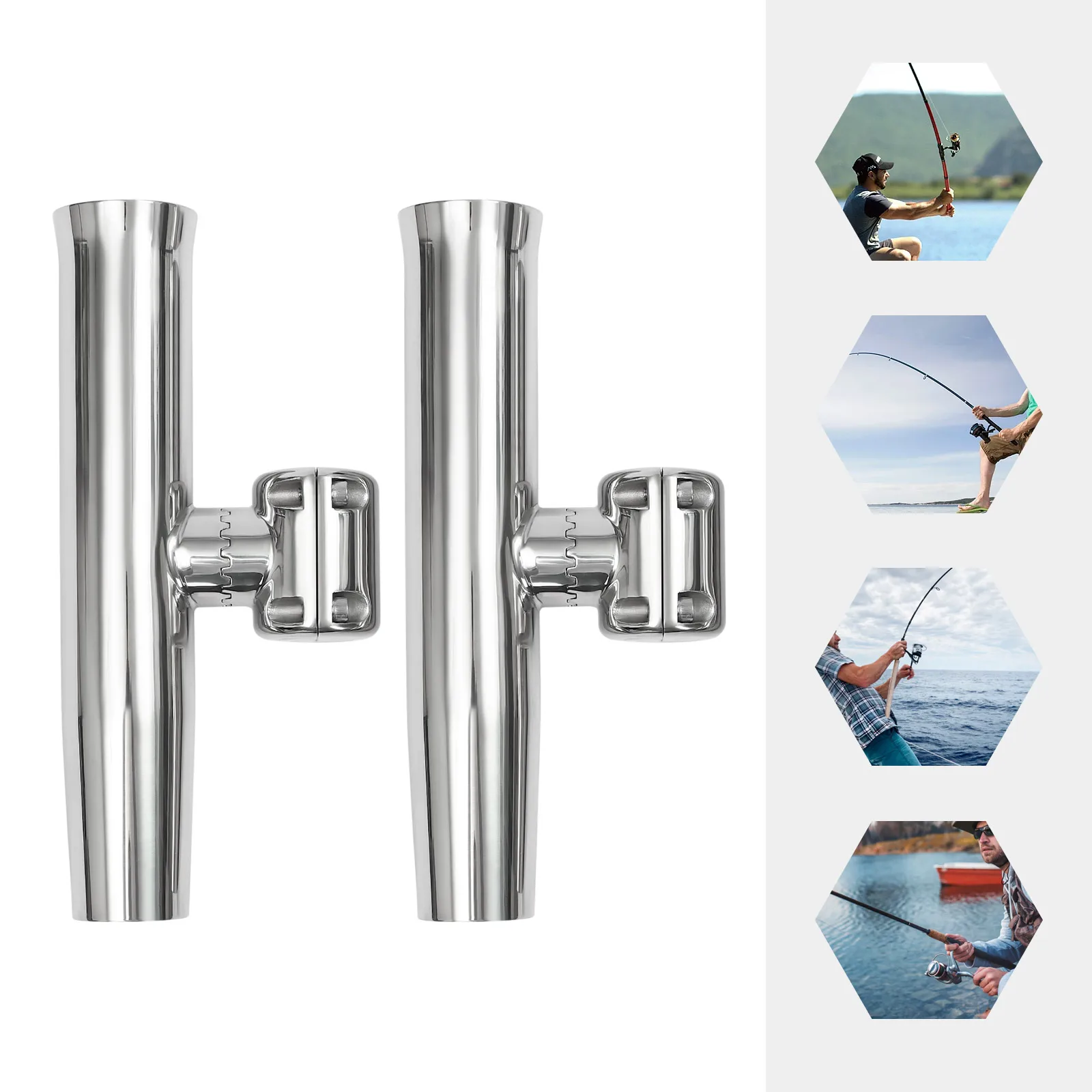 Stainless Steel Fishing Rod Holder 360° Rotating, Dual Mount for 7/8" & 1" Rails 2Pcs Fishing Rod Holders