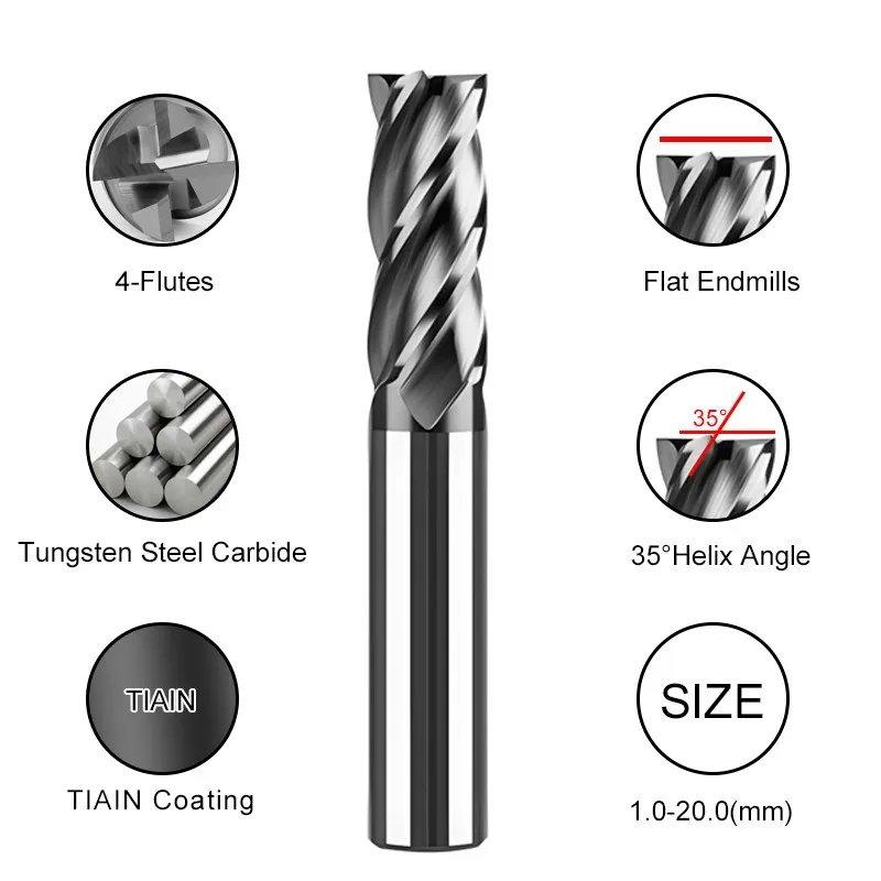 GAMONT Milling Cutter 1.0-20.0mm 4 Flutes Tungsten Steel Carbide Flat End Mills For CNC Metal Machining Endmill Tools