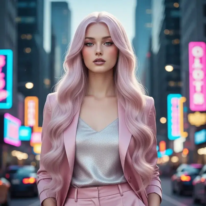 

Ashely Wig Светло-розовый парик для женщин Длинные волнистые волосы Термостойкие белые Wisg с челкой Синтетические парики Лолиты 가발