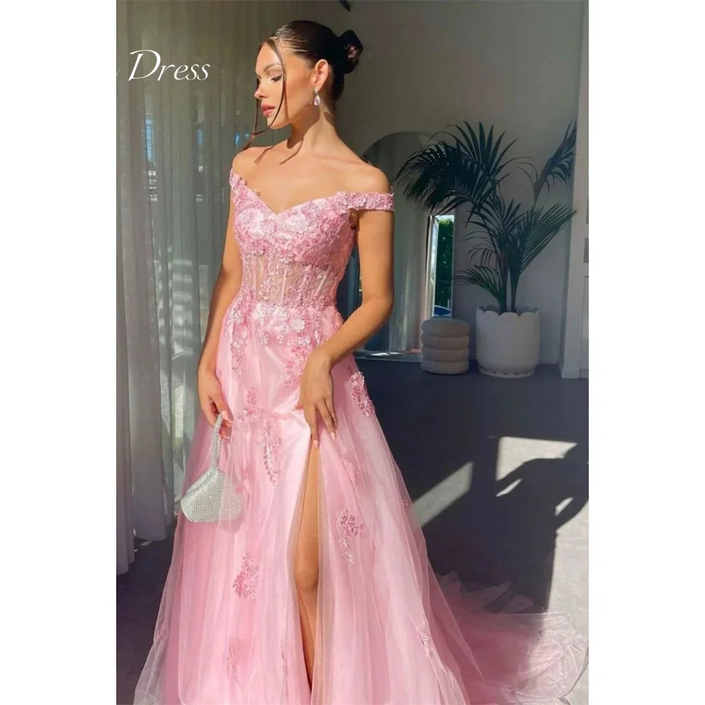 

Anna Pink Evening Luxury Dress 2024 Beaded Embroidered Lace Formal Dress Women Elegant Party Dresses Woman Side Slit Jancember