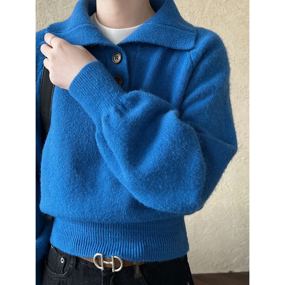 Polo's Collar Short Sweater Slimming Waist Cinching For Women 2024 Autumn Winter Soft Sticky Knit Sweater