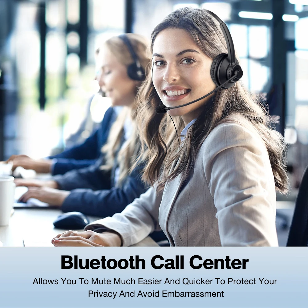 Office Wireless Bluetooth V5.0 Headphone With Microphone Noise Cancelling Truck Driver Headset With 12H Talking Time for Call Ce