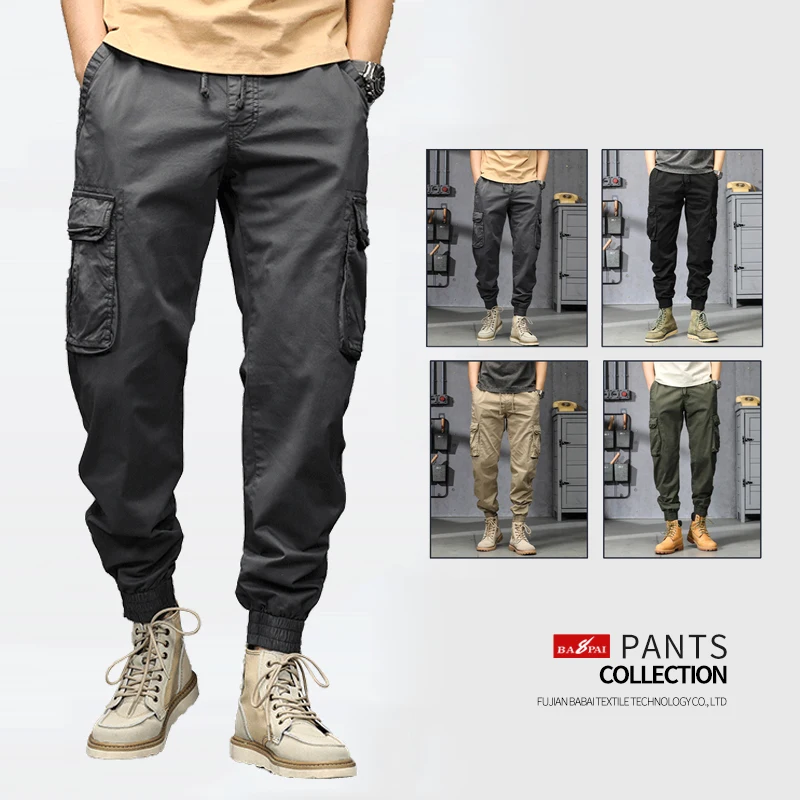 BAPAI 2022 Summer Men's Fashion Work Pants Outdoor Versatile Tactical Loose Trousers Work Clothes Street Fashion Cargo Pants