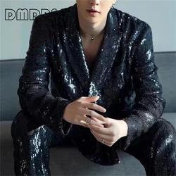 Sequined Men's Suit Set Fashionable 2 Pieces Suits Glitter Costume Stage Performance Sparkle Men Tuxedo 2 Pieces Blazer Pants