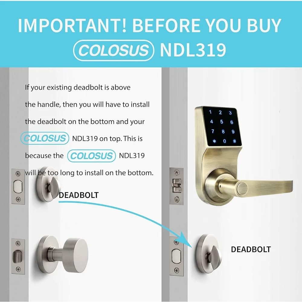 COLOSUS NDL319 Electronic Trusted Digital Keyless Door Lock for Home & Office Security, Touchscreen – 50 User Codes + 4 Key Fobs