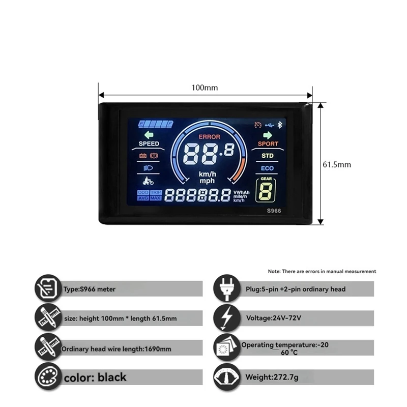 S966 Electric Bike LCD Display Dashboard SM5+2PIN +20A 36V/48V Sine Wave Controller For Mountain Bike Modification Kit