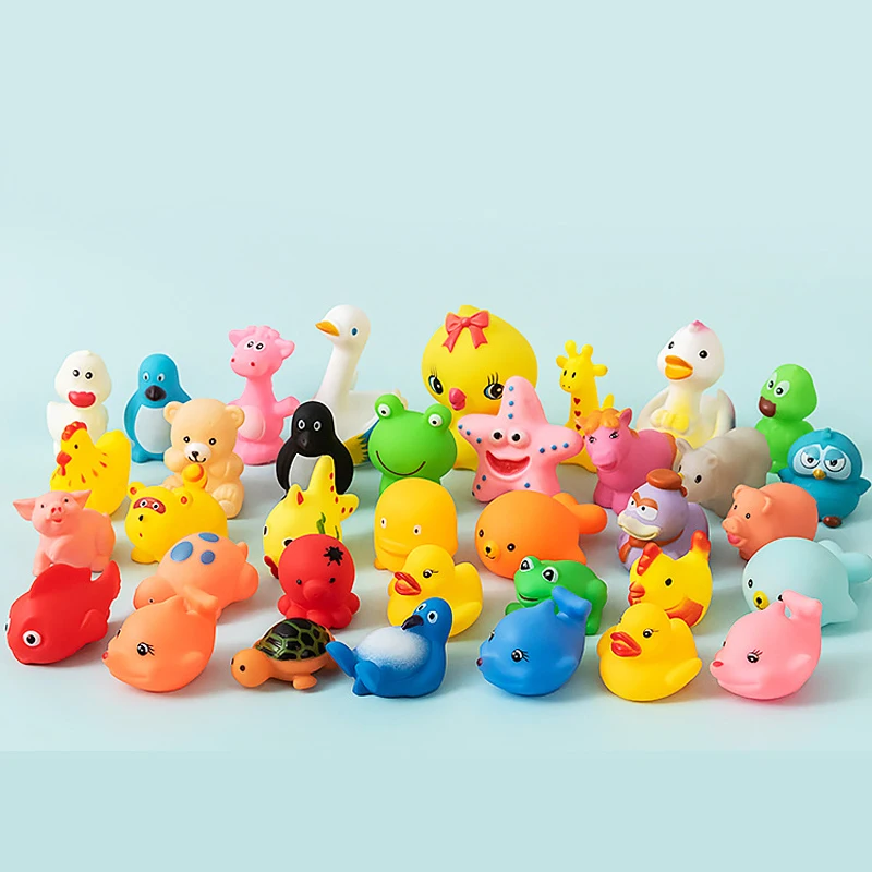 Animais fofos nadando patos de borracha macia, Float Squeeze Sound, brinquedos de água do bebê, brinquedos de banho squeaky para crianças, 10pcs por conjunto