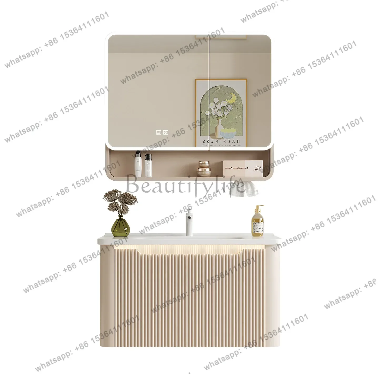 Nordic cream wind wall-mounted bathroom cabinet combination toilet wash basin integrated ceramic basin cabinet