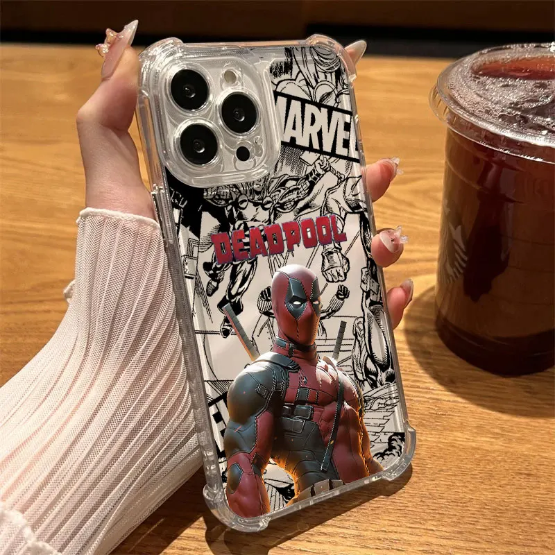 Deadpool Marvel Cool Clear Case For iPhone 17 16 15 14 13 12 11 Pro Max 16e 17e Air 13 15 Plus XS XR 7 8 Shockproof Phone Cover
