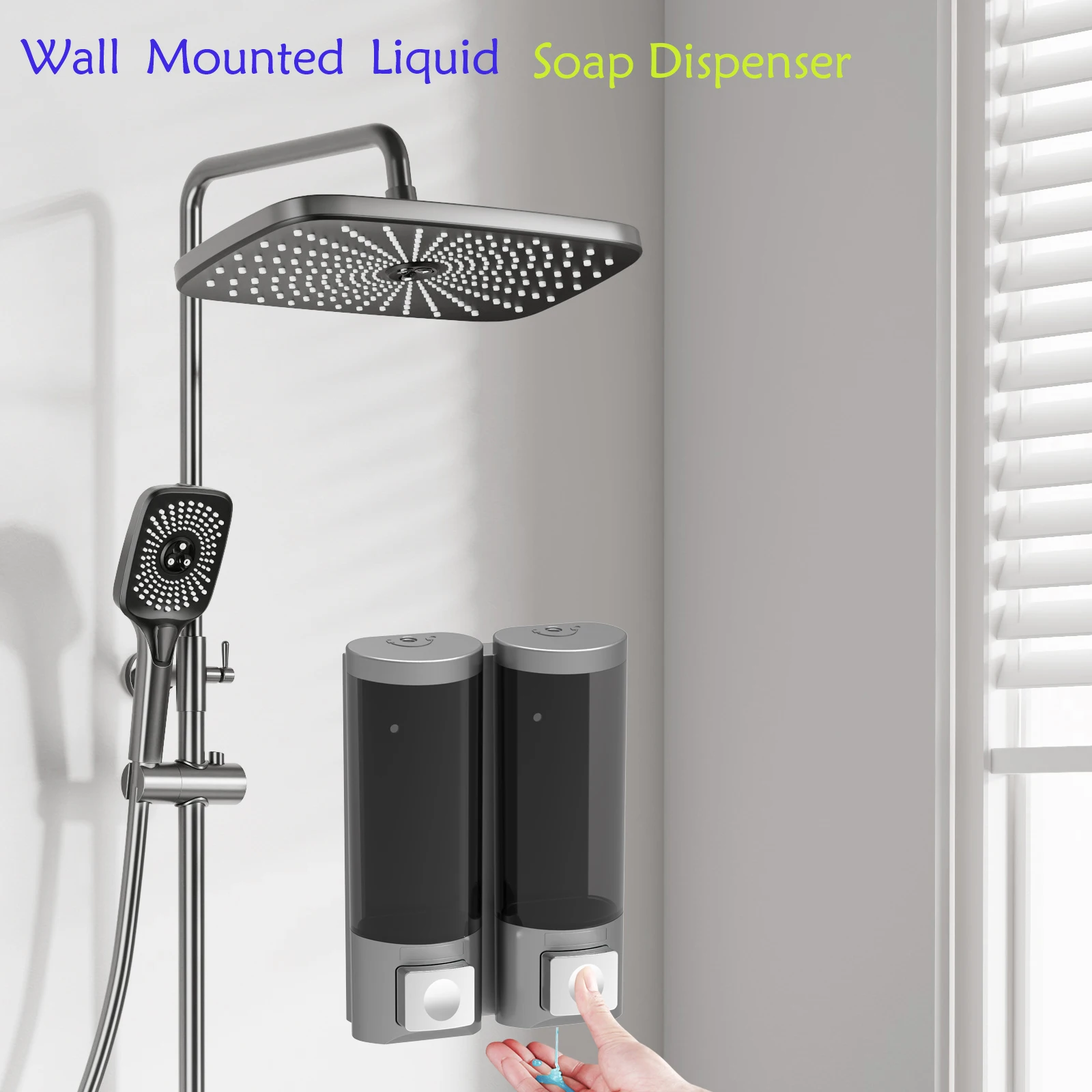 

500ml Grey Wall Mounted Shower Soap Dispenser Hand Soap Holder for Bathroom Kitchen Restaurant Hotel,Body Wash Shampoo Dispenser