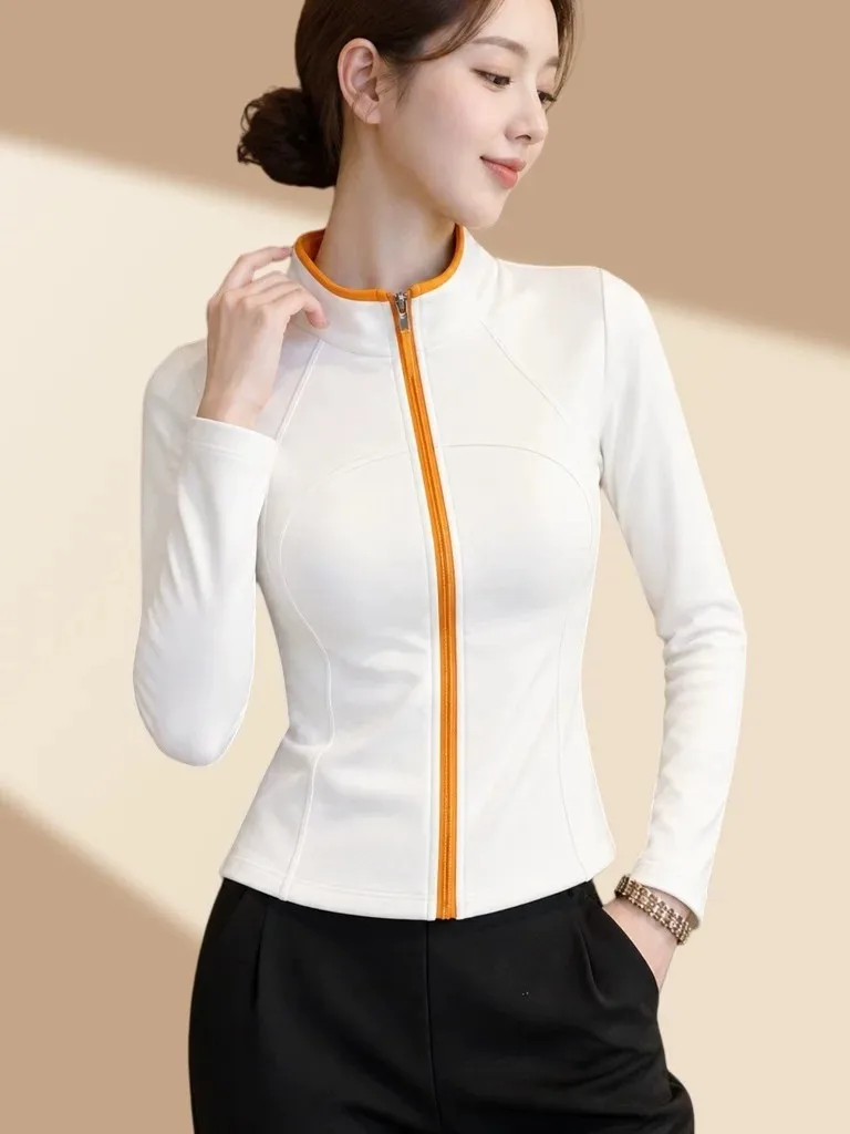 Slim Fit Zipper Long Sleeve Thin Sporty Casual Top for Women Spring Autumn Stand Collar Casual Wear Breathable Other Material