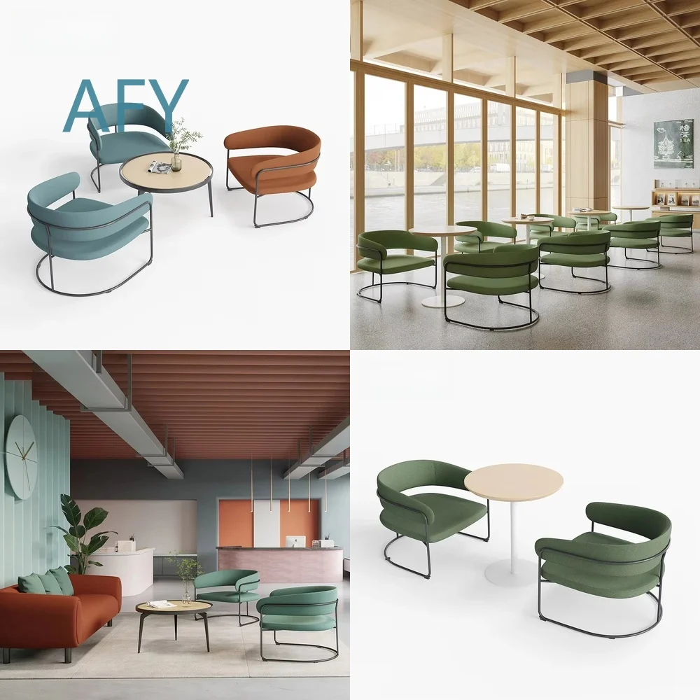 Commercial Reception Chair for Office Lounge Space Modern Wide Armchair with Hollow Back Design Metal Frame Ergonomic Seating