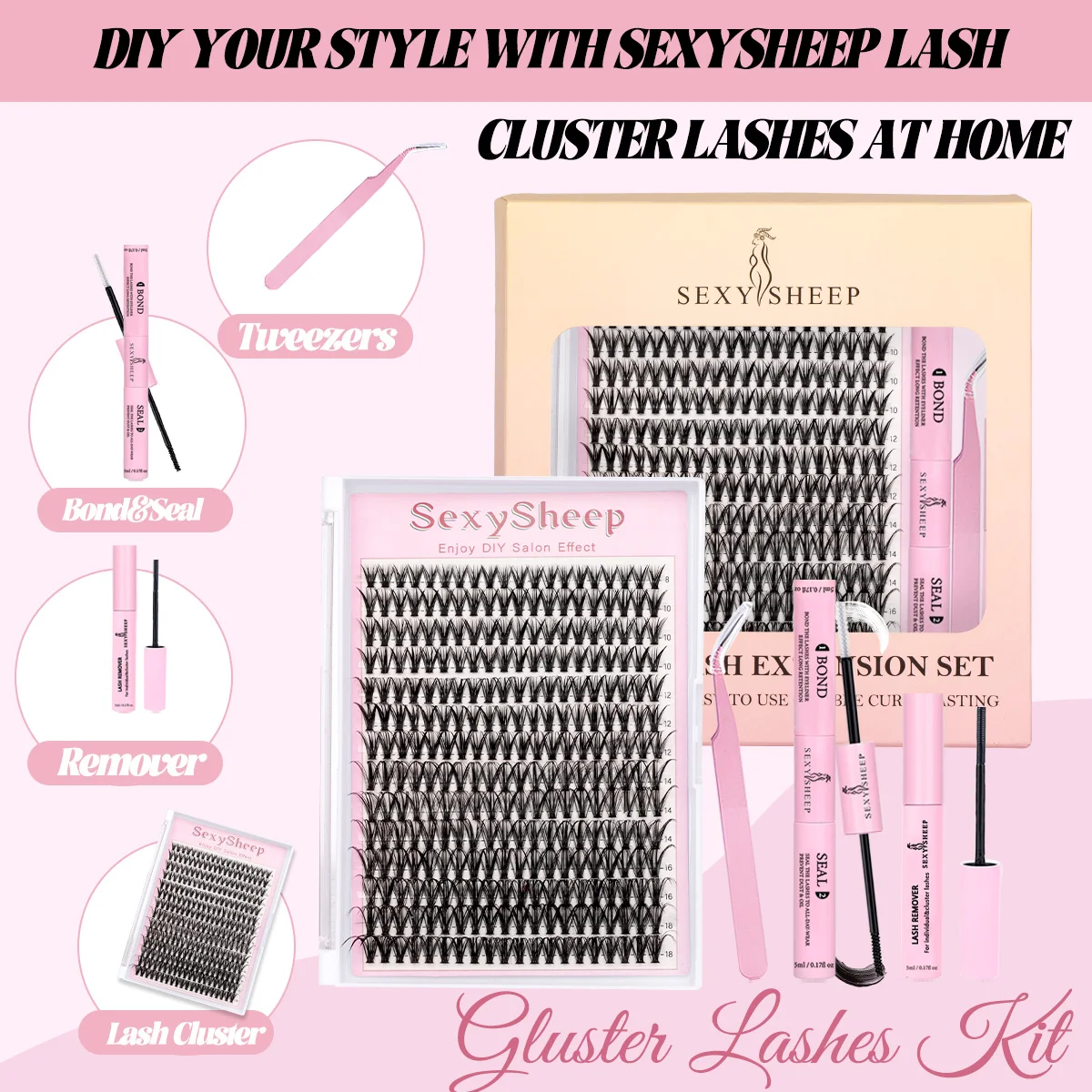 ISEEN لتقوم بها بنفسك لاش تمديد عدة لينة لاش الرموش الفردية عدة مع لاش السندات وختم وملاقط لاش مزيل الرموش