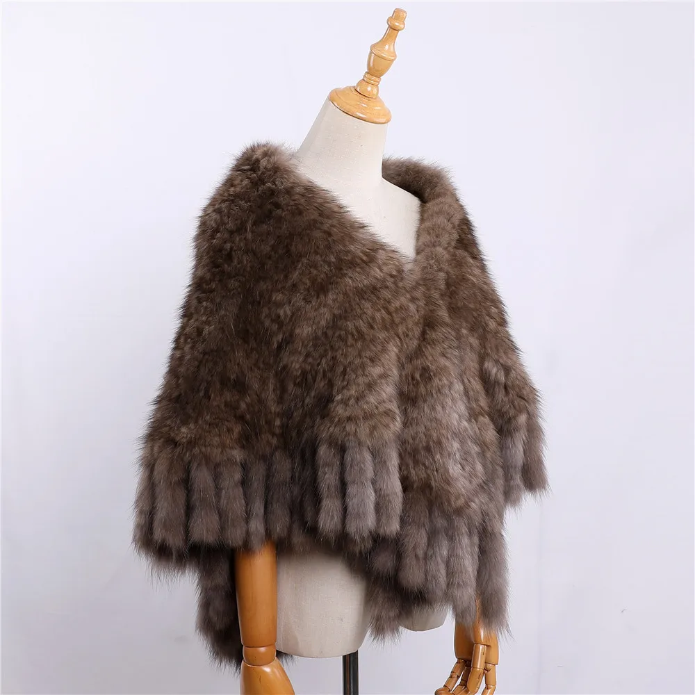 Elegant Women\'s Winter Warm Genuine Sable Fur Cape Fashion Shawl Lady Real Mink Fur Poncho Tassels Wraps Jacket Extremely Soft