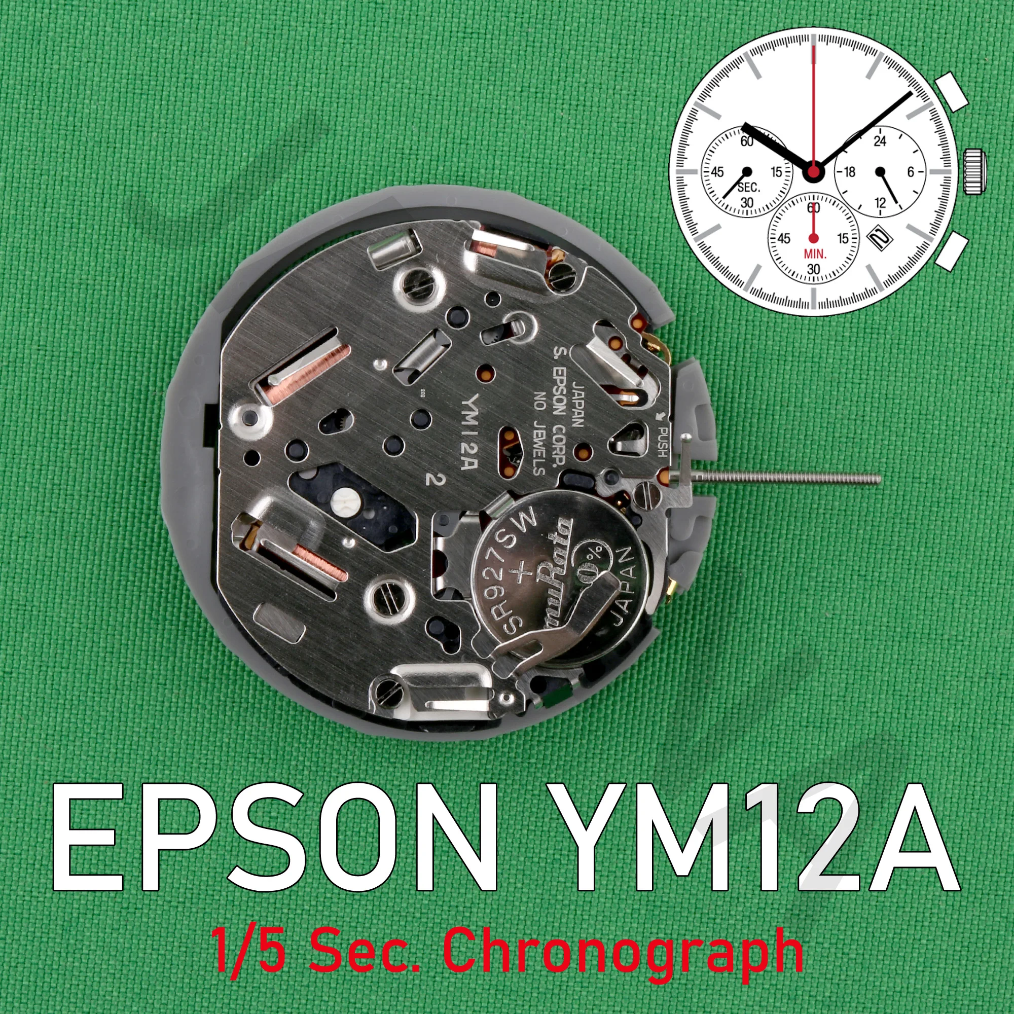 YM12 movement japan EPSON YM12A movement small hands at 3.6.9 Analog Quartz 12''' Center second Chronograph Movement big date