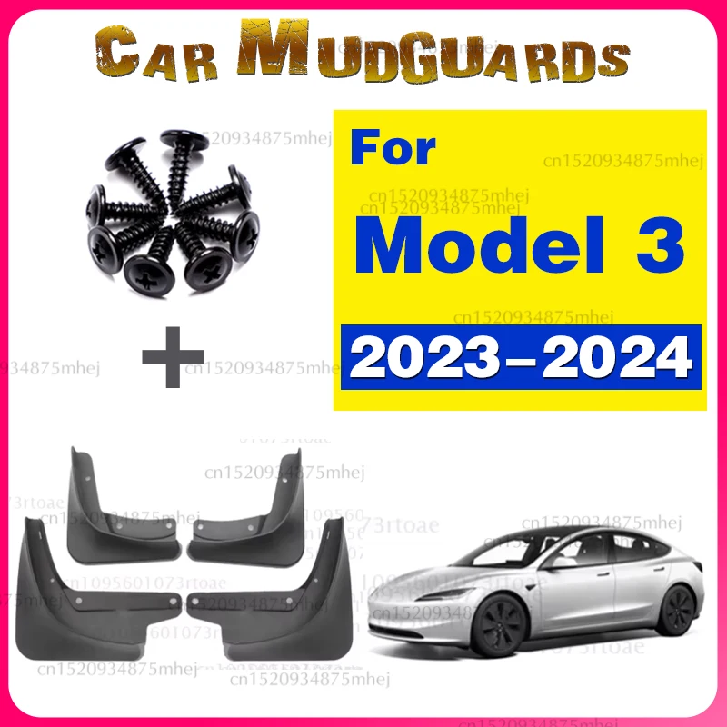

MudFlaps For Tesla Model 3 2023 2024 Model3 Mudguards Mud Flaps Splash Guards Front Rear Wheels Fender Car Accessories 4Pcs