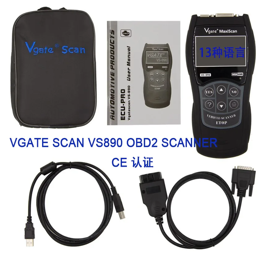 The VS890 OBD2 SCANNER OBD detector is equipped with a 13 language CE certified automotive fault diagnosis device