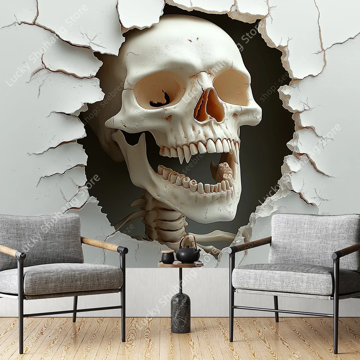 3D Skull Landscape Tapestry Gothic Home Decor Horror Art Wall Hanging for Bedroom Living Room Dorm Unique Dark Fantasy Design