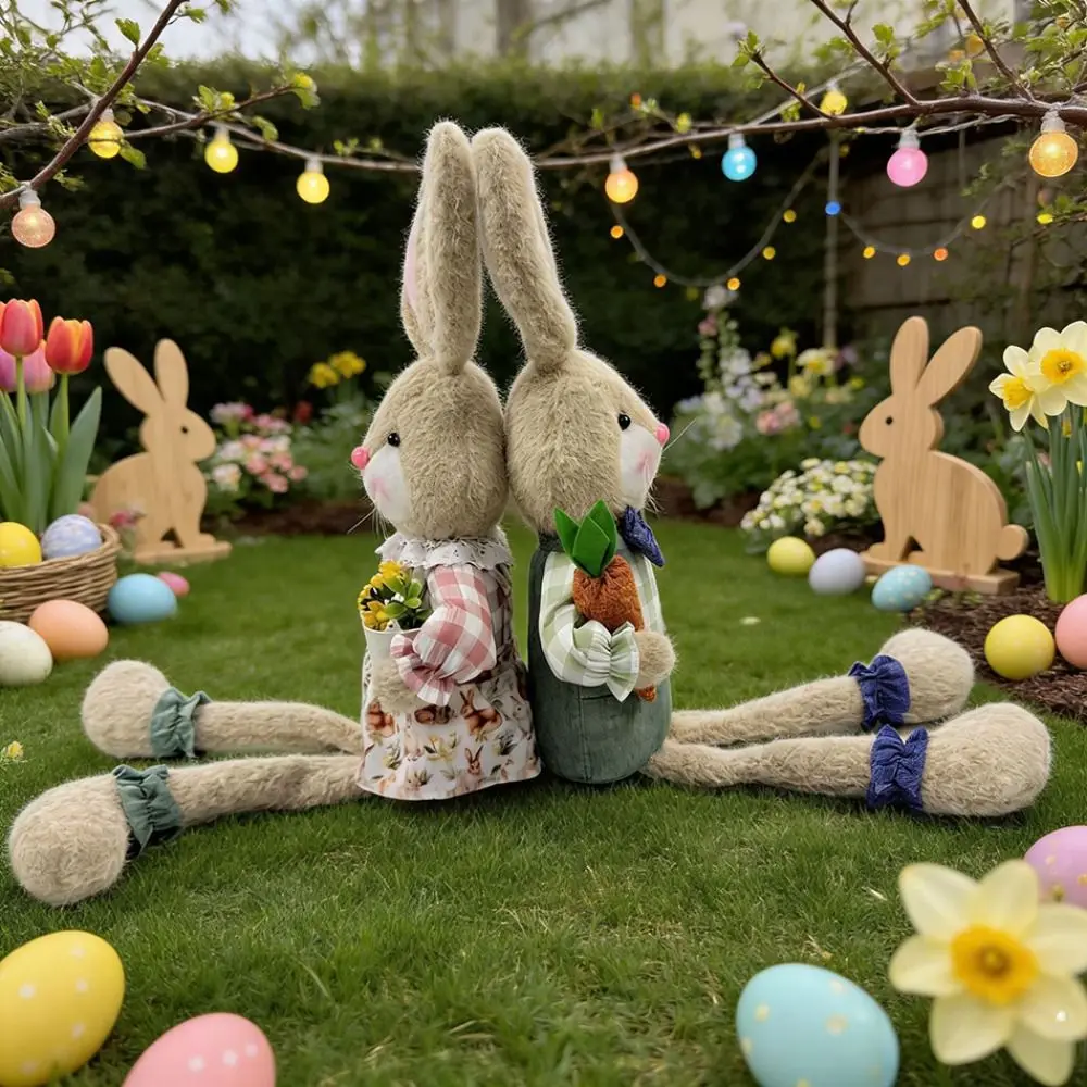 Boys Girls Rustic Style Easter Bunny Decor Cute Soft Long-Legged Sitting Bunny Rabbit Easter Decoration Items Spring Home