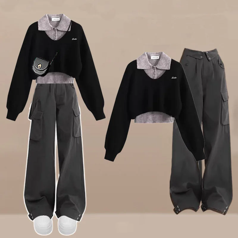 Three-Piece Set for Women, Tank Top, Sweater, Work Pants, Women's Clothes, Advanced Fashion, Autumn and Winter, 2024