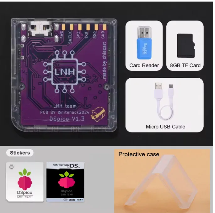 SUMMERFLASH DSpico Game Reader Cart Injection Molded Transparent Case with RP2040 MCU For NDS NDSL DSi 3DS Console