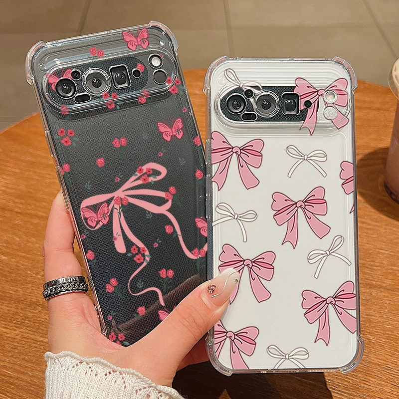 Pink Bowknot Printed TPU Phone Case For Google Pixel 9 Pro Pixel 9 Pro XL Soft Silicone Transparent Cover For Google Pixel 9A