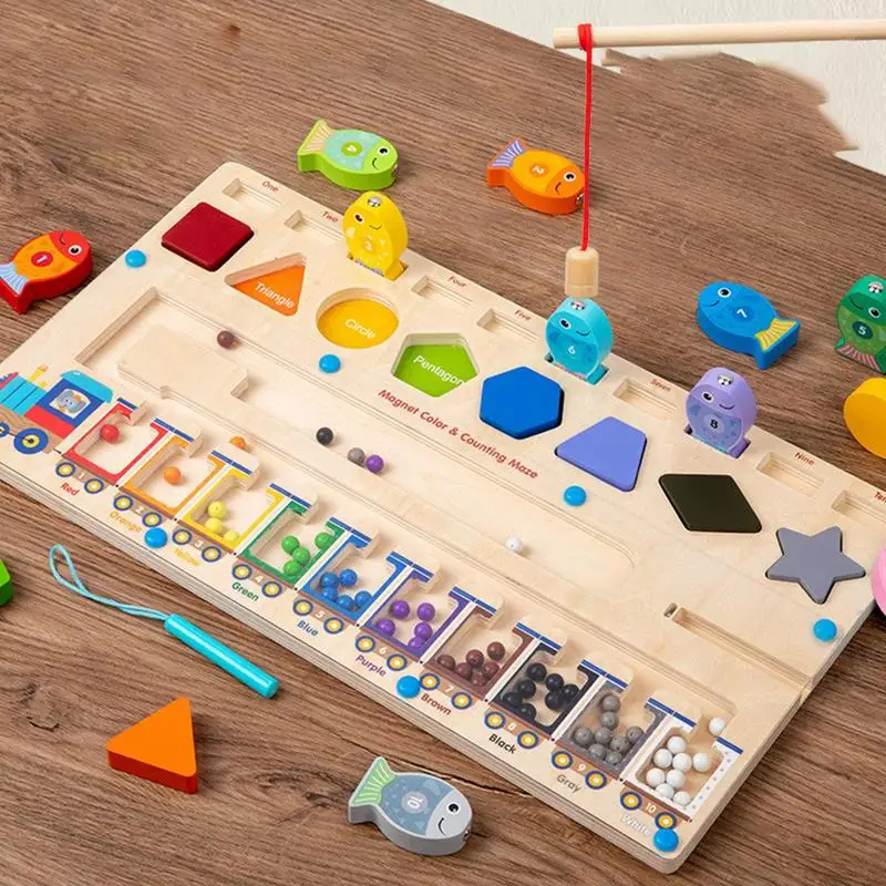 Montessori Magnetic Color and Number Maze, Wooden Magnet Puzzle Game Board for Toddlers, Fine Motor Skills Toys