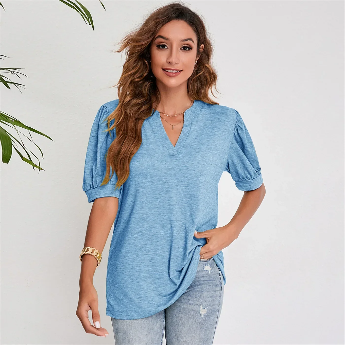 

Woman Clothing T-shirt Women's Tops Cute Blouse T Shirt Short Puff Sleeve White Black Grey Navy Green Purple Clothes for Women