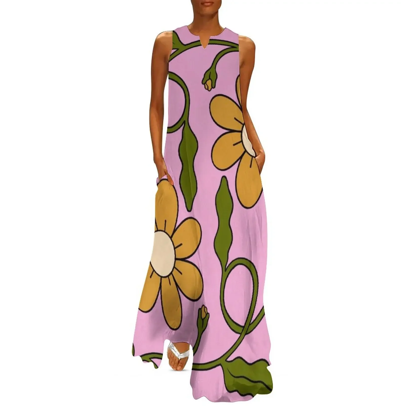 

Retro 70s Flowers Groovy Cottagecore Long Dress loose summer dress loose women's dress