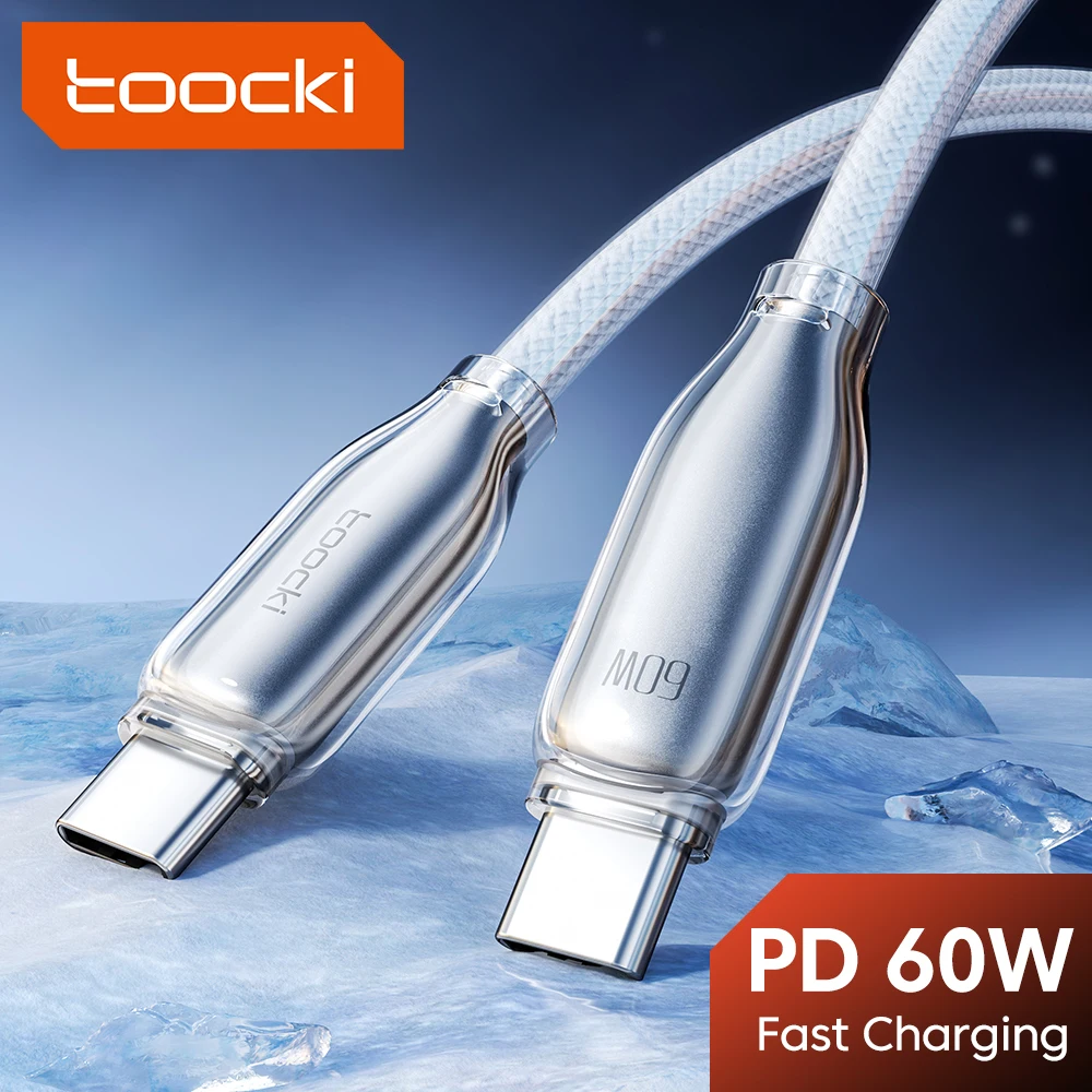 Toocki Typ C auf USB-C-Kabel PD 60 W USB 2.0 480 Mbit/s transparentes Ladekabel aus Zinklegierung für iPhone16 Samsung Xiaomi Honor