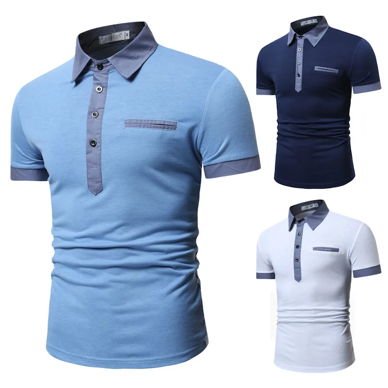 New Foreign Trade Men's Wear Korean Fashion Trendy T-shirt with Long Portal Decoration and Casual Short Sleeve POLO Shirt