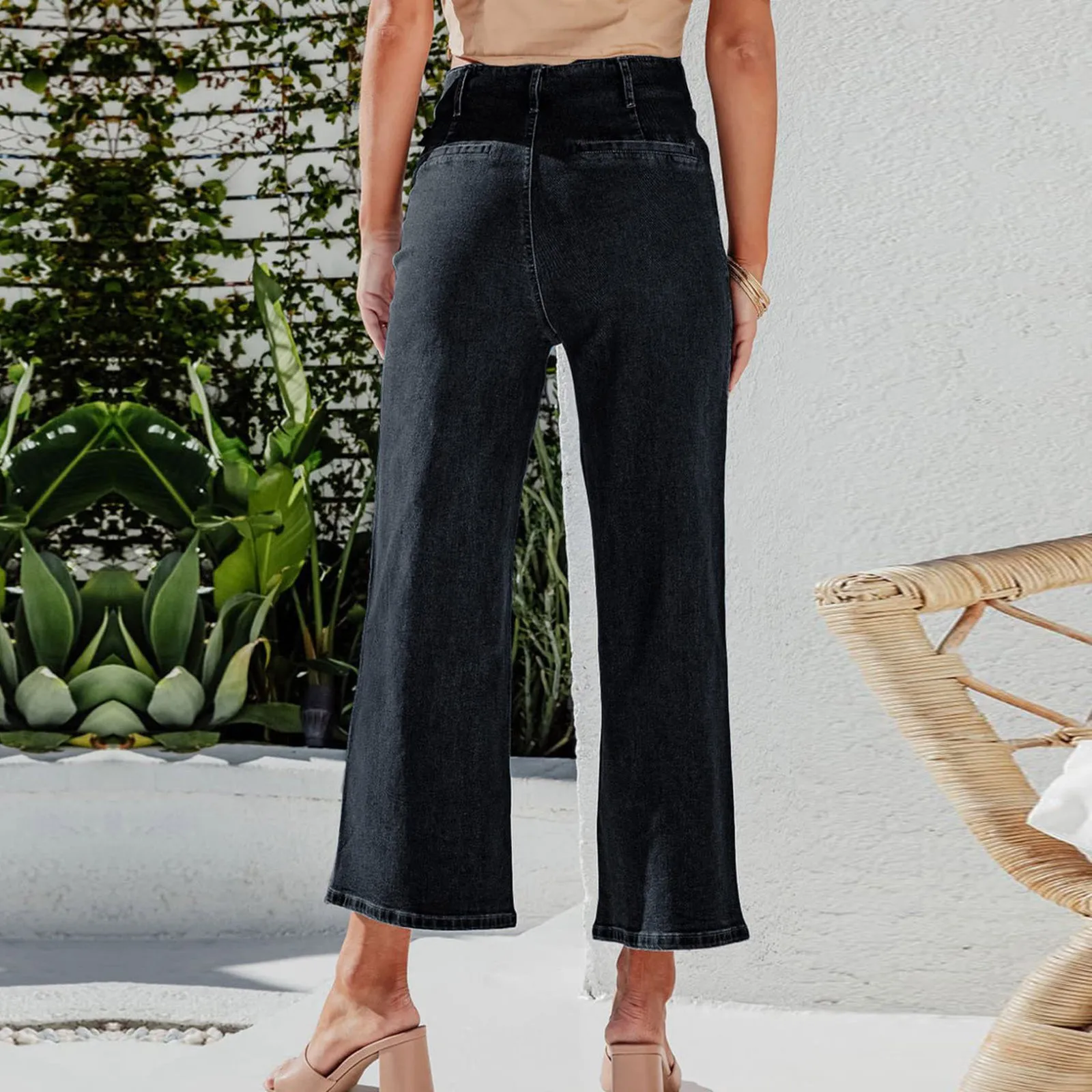 Womens Fashion Temperament High Waist Wide Leg Jeans Trousers Long Pants Women Full Length Long Trousers Ladies Cargo Pants