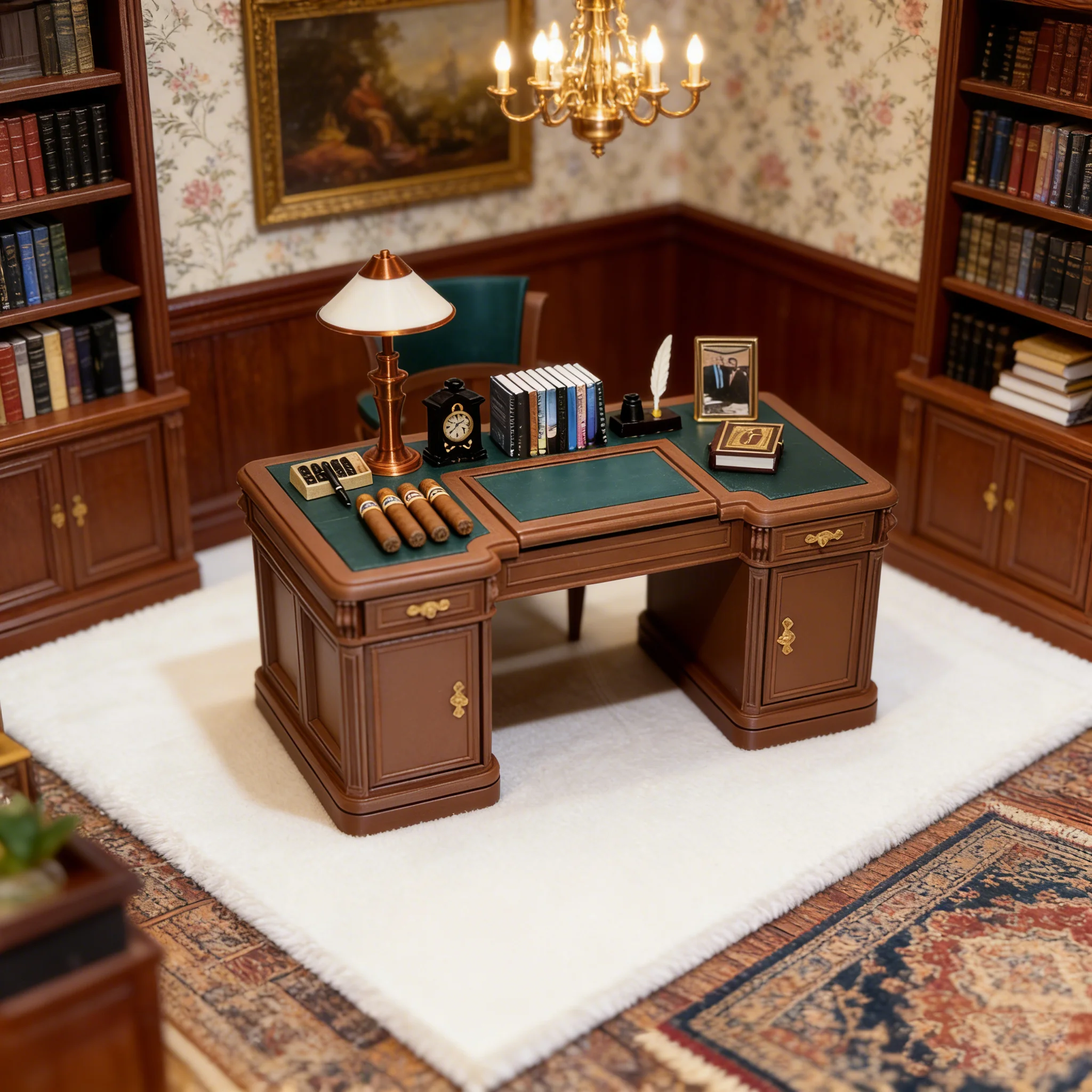 1:12 Scale Vintage American Miniature Office Desk Chair Set, Dollhouse Furniture for Diorama Scene Hobbyists Display home decor