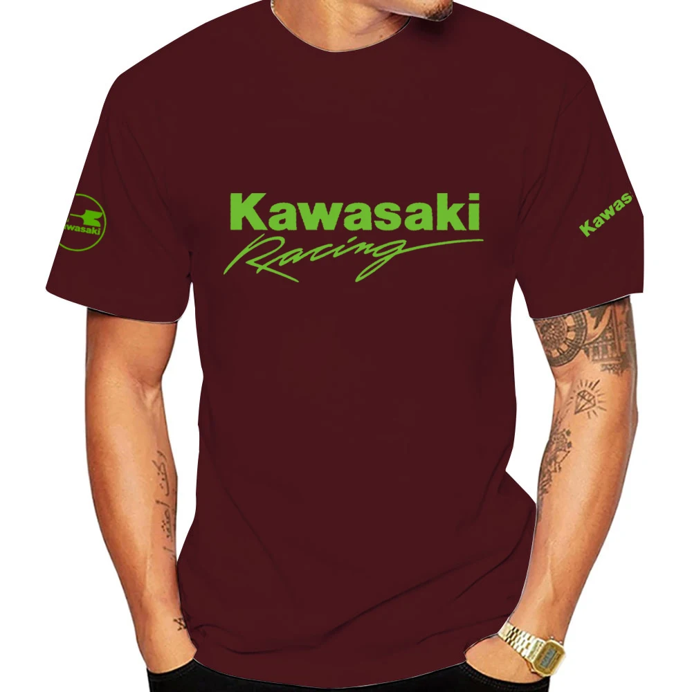 Summer Kawasaki Motorcycle Men T-shirt Summer Short Sleeve Sport Women Tee Shirts  100% Cotton Male sports Clothes Tops