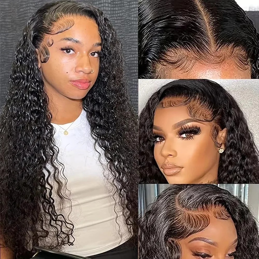 Wasserwelle 220 Dichte 1B Lace Front Perücken Echthaar 13x4 Transparent Für Frauen Natürliche Farbe Vorgezupft Frontal Perücken Lockige Perücke